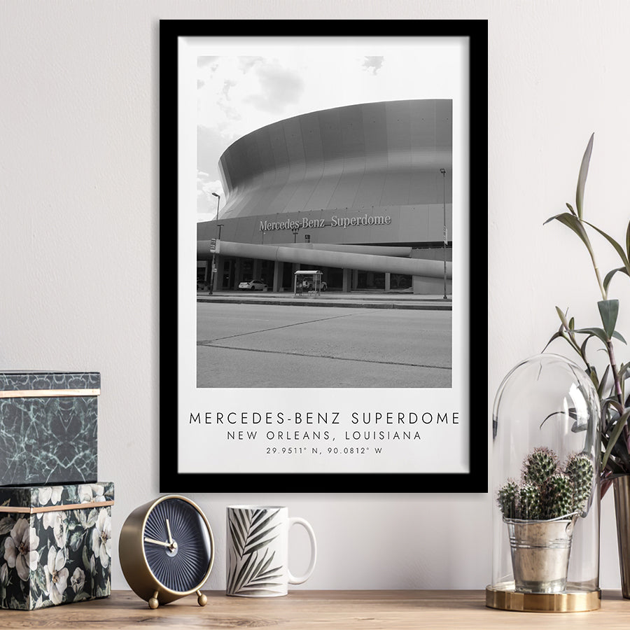 Mercedes-Benz Superdome New Orleans Saints Football Lovers Black And White Art Framed Art Prints Wall Art Decor, Framed Picture