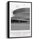 Mercedes-Benz Superdome New Orleans Saints Black And White Art Framed Canvas Prints Wall Art Home Decor, Floating Frame