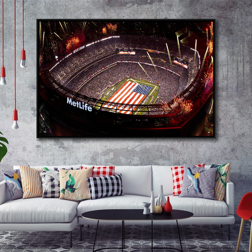 Metlife Stadium, Usa Stadium,Usa Flag Framed Canvas Prints Wall Art - Painting Canvas, Wall Decor,Floating Frame