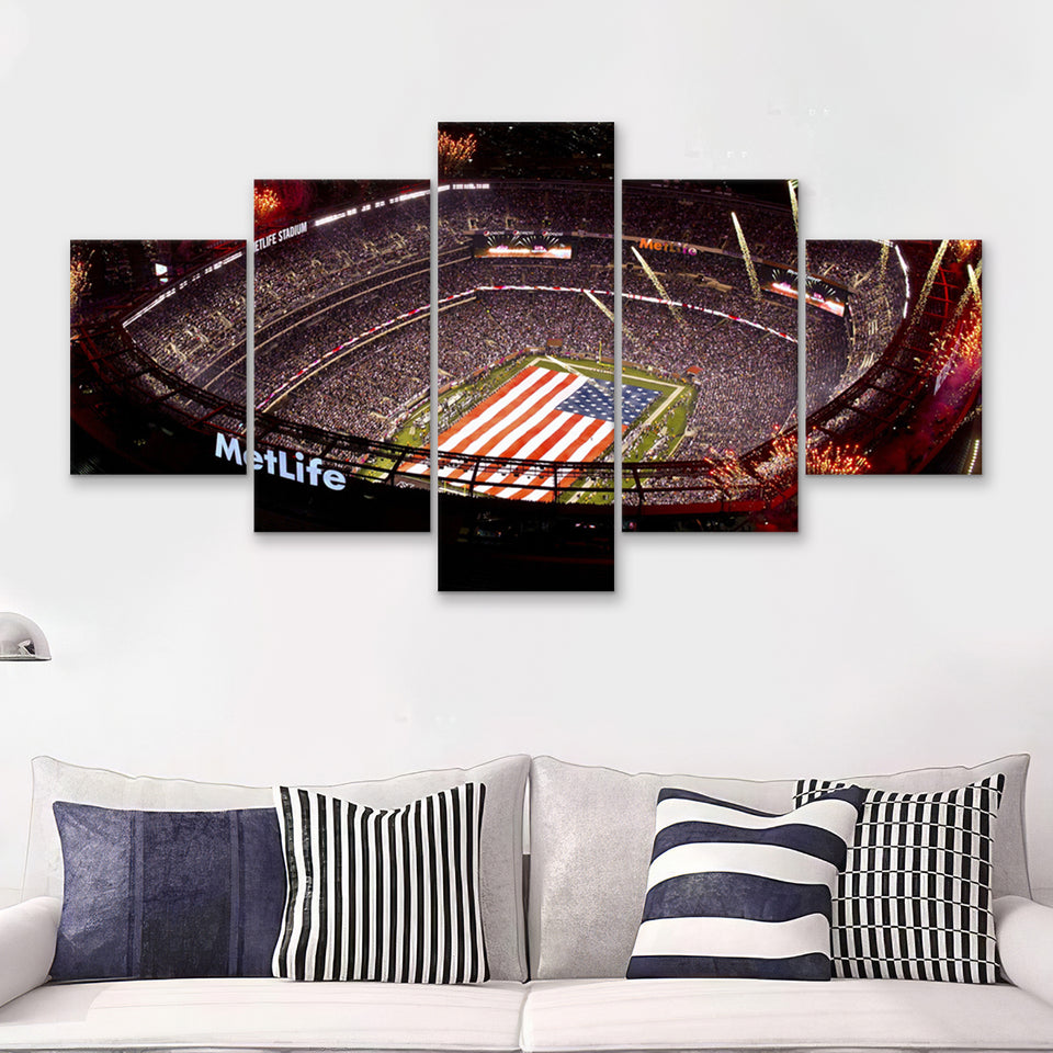 Metlife Stadium, Usa Stadium,Usa Flag 5 Pieces Canvas Prints Wall Art - Painting Canvas, Multi Panel, Fan Gift