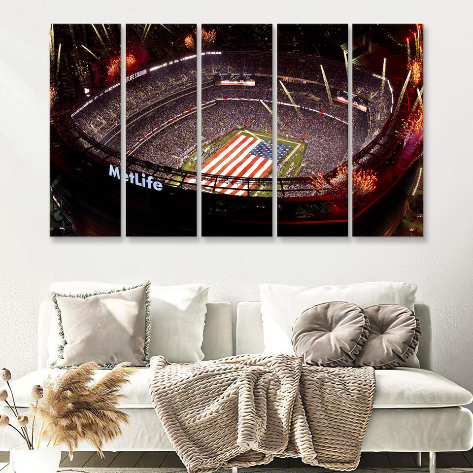 Metlife Stadium, Usa Stadium,Usa Flag 5 Pieces B Canvas Prints Wall Art - Painting Canvas,Multi Panel, Fan Gift