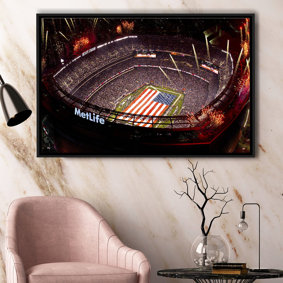 Metlife Stadium, Usa Stadium,Usa Flag Framed Canvas Prints Wall Art - Painting Canvas, Wall Decor,Floating Frame