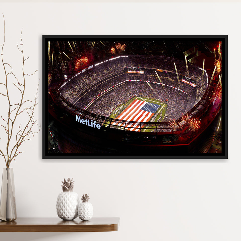 Metlife Stadium, Usa Stadium,Usa Flag Framed Canvas Prints Wall Art - Painting Canvas, Wall Decor,Floating Frame