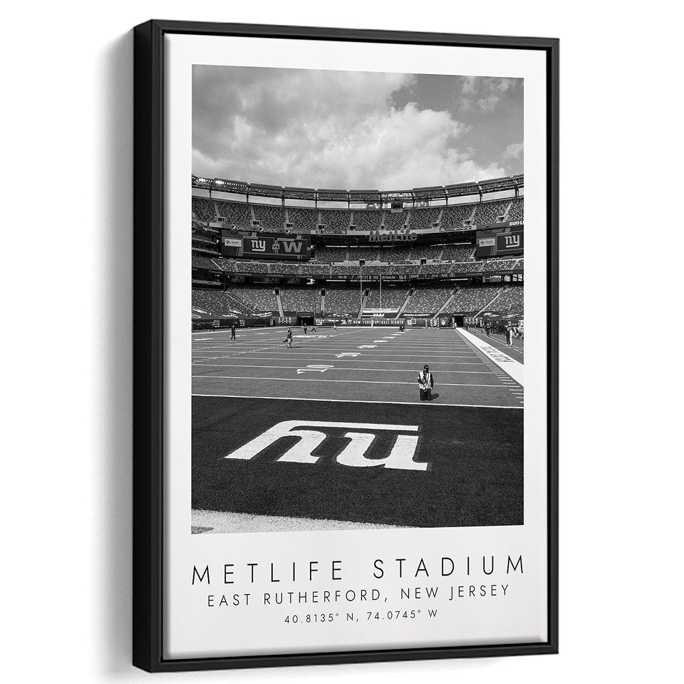 Metlife Stadium New York Giants Football Lovers Black And White Art Framed Canvas Prints Wall Art Home Decor, Floating Frame