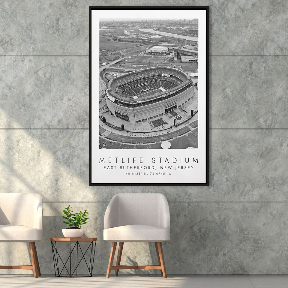 Metlife Stadium New York Jets Football Lovers Black And White Art Framed Canvas Prints Wall Art Home Decor, Floating Frame