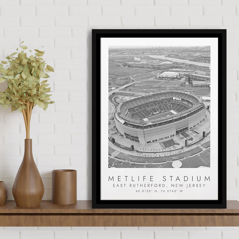 Metlife Stadium New York Jets Football Lovers Black And White Art Framed Canvas Prints Wall Art Home Decor, Floating Frame