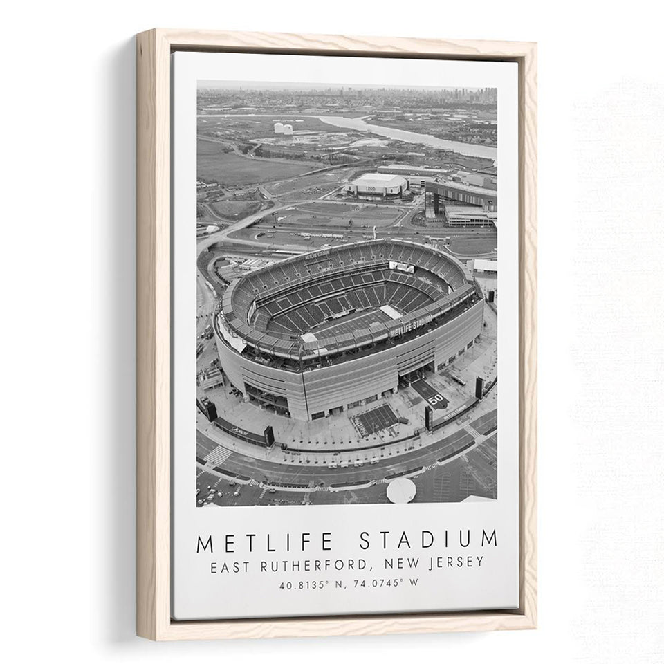 Metlife Stadium New York Jets Football Lovers Black And White Art Framed Canvas Prints Wall Art Home Decor, Floating Frame