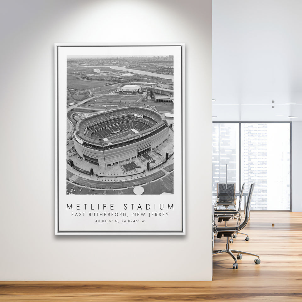Metlife Stadium New York Jets Football Lovers Black And White Art Framed Canvas Prints Wall Art Home Decor, Floating Frame