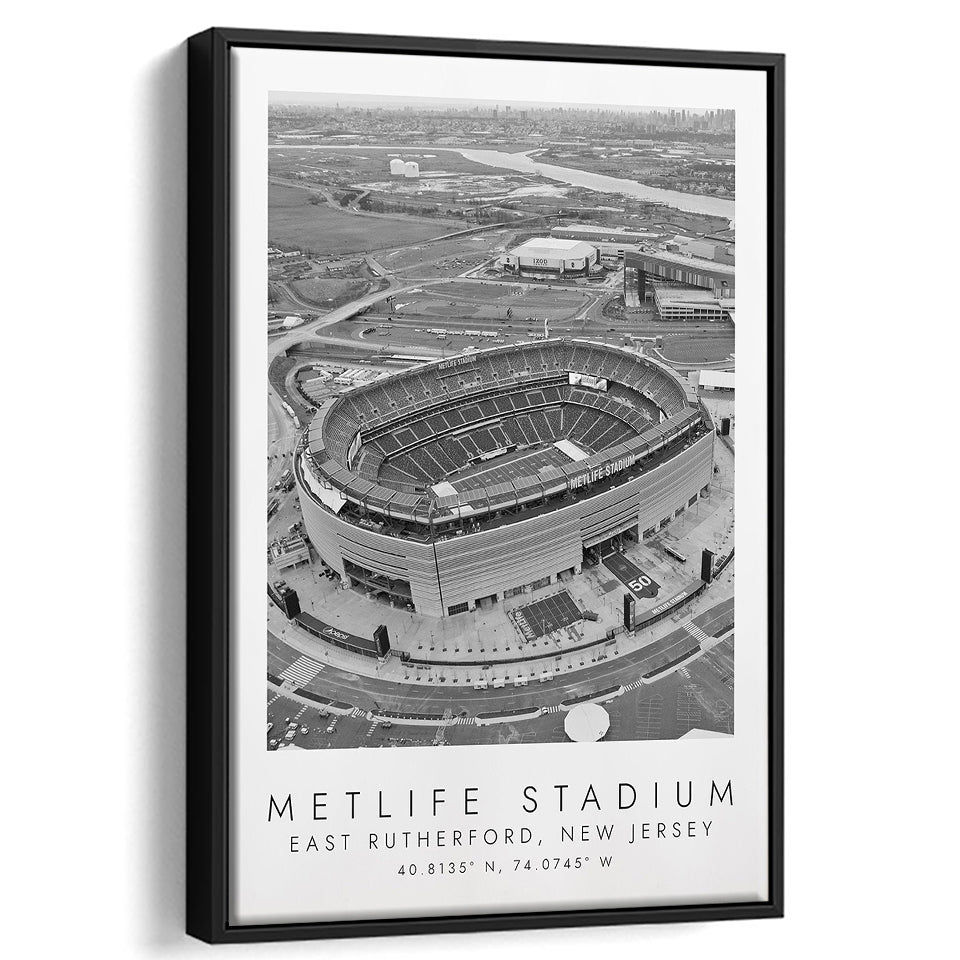 Metlife Stadium New York Jets Football Lovers Black And White Art Framed Canvas Prints Wall Art Home Decor, Floating Frame