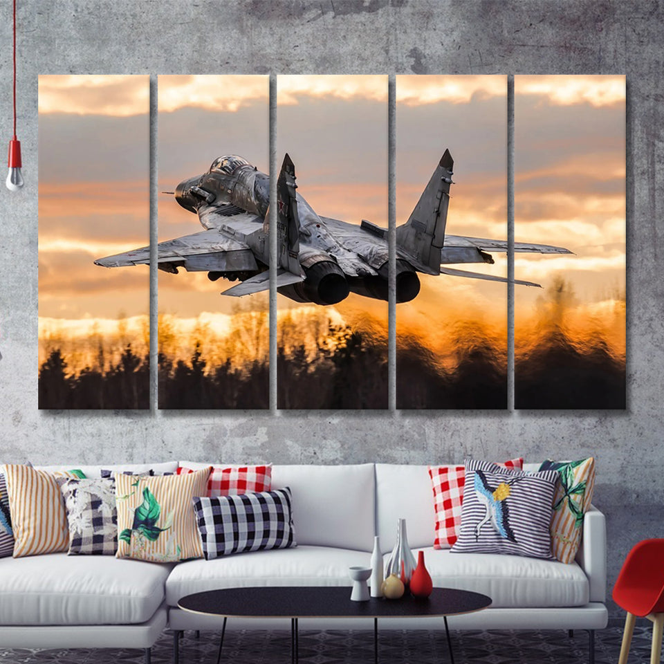 Mig 29 Jetattack Helicopter Shot Down 5 Piece B Canvas Prints Wall Art Decor - Painting Canvas, Multi Panels