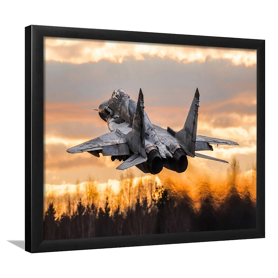 Mig 29 Jetattack Helicopter Shot Down Framed Art Prints Wall Decor - Painting Art, Framed Picture, Ready to Hang