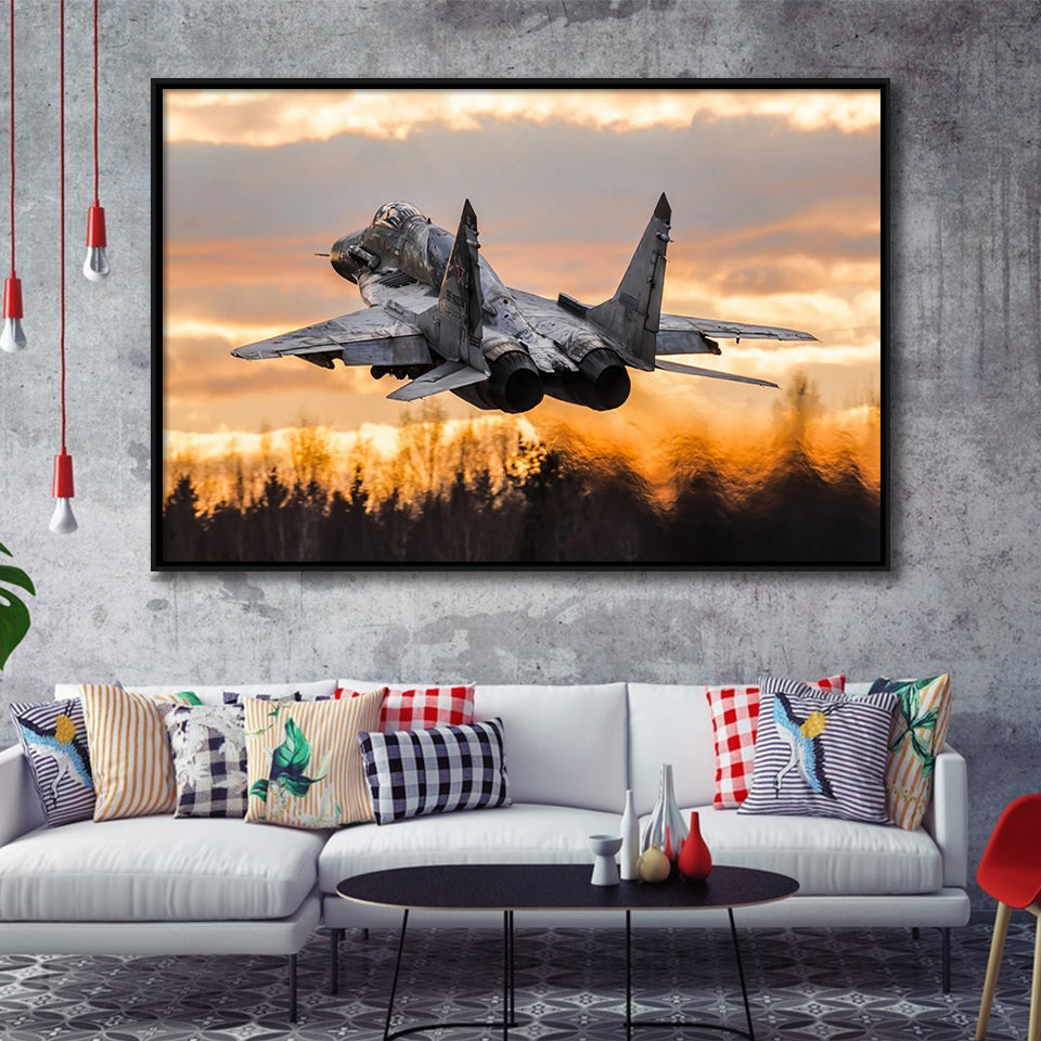 Mig 29 Jetattack Helicopter Shot Down Framed Canvas Prints Wall Art Decor - Painting Canvas, Black Framed Picture