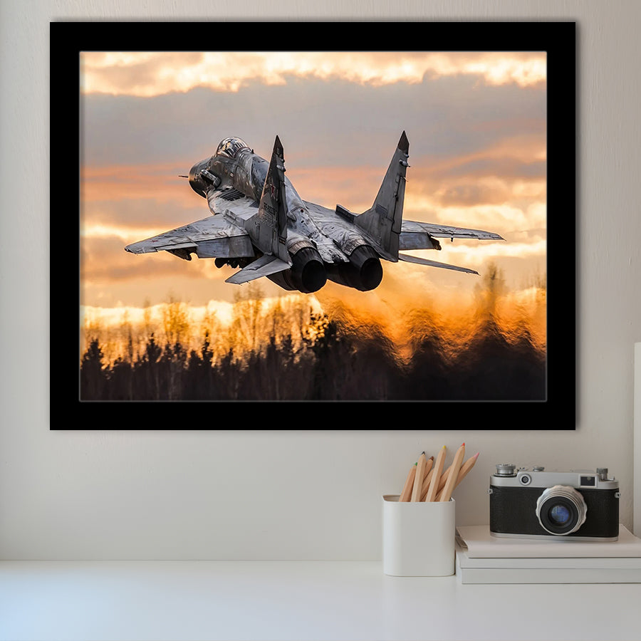 Mig 29 Jetattack Helicopter Shot Down Framed Art Prints Wall Decor - Painting Art, Framed Picture, Ready to Hang