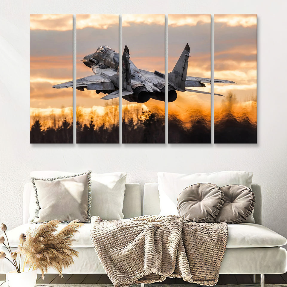 Mig 29 Jetattack Helicopter Shot Down 5 Piece B Canvas Prints Wall Art Decor - Painting Canvas, Multi Panels