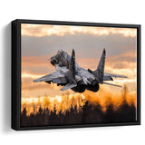 Mig 29 Jetattack Helicopter Shot Down Framed Canvas Prints Wall Art Decor - Painting Canvas, Black Framed Picture