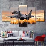 Mig 29 Jetattack Helicopter Shot Down 5 Piece Canvas Prints Wall Art Decor - Painting Canvas, Multi Panels