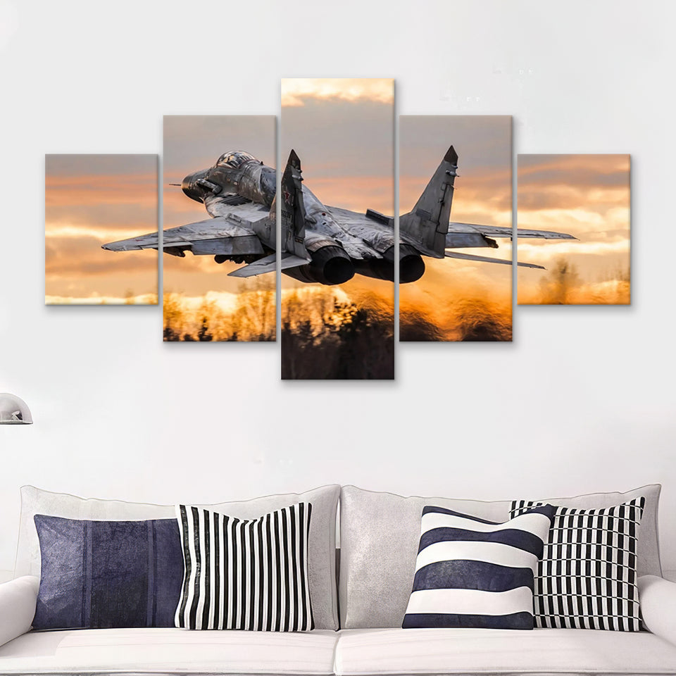 Mig 29 Jetattack Helicopter Shot Down 5 Piece Canvas Prints Wall Art Decor - Painting Canvas, Multi Panels