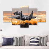 Mig 29 Jetattack Helicopter Shot Down 5 Piece Canvas Prints Wall Art Decor - Painting Canvas, Multi Panels