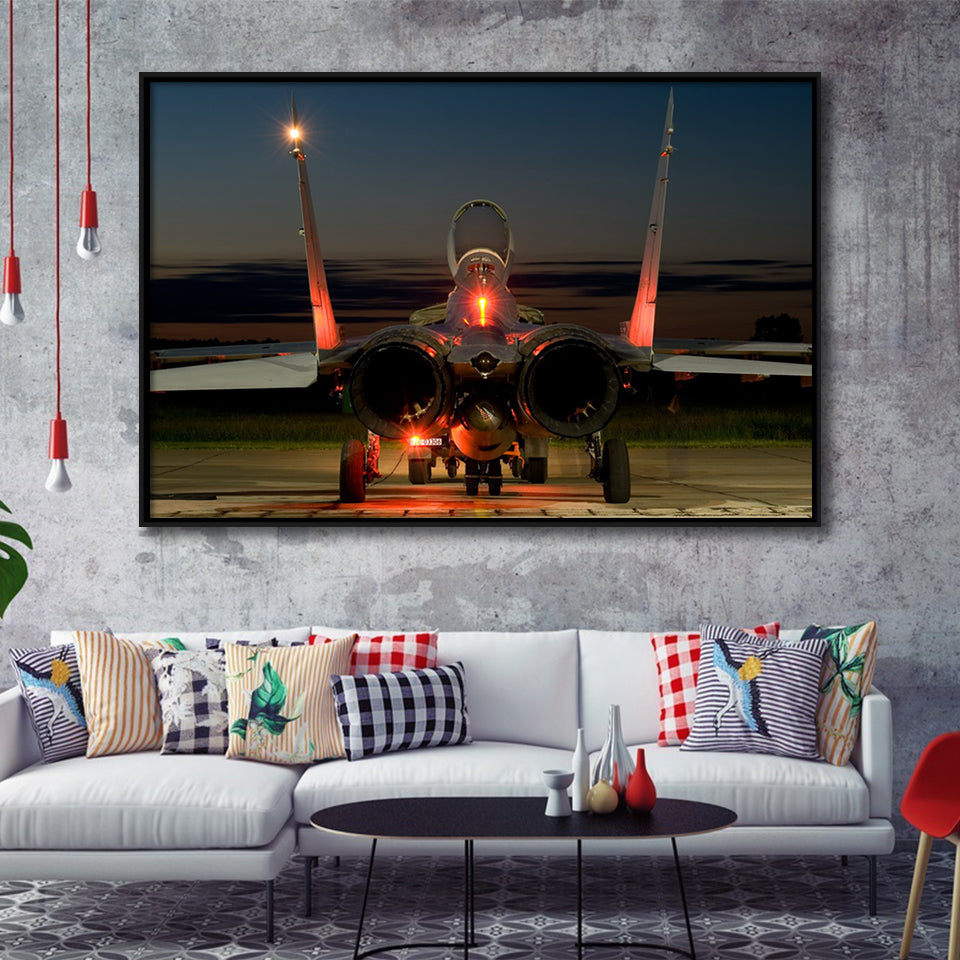 Mig 29 War Airplane Framed Canvas Prints Wall Art Decor - Painting Canvas, Black Framed Picture
