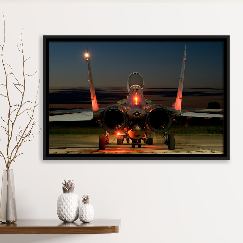 Mig 29 War Airplane Framed Canvas Prints Wall Art Decor - Painting Canvas, Black Framed Picture