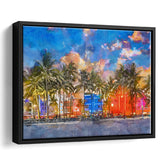 Miami Beach Florida Usa Cityscape On City Art Watercolor Framed Canvas Prints Wall Art Home Decor,Floating Frame