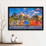 Miami Beach Florida Usa Cityscape On City Art Watercolor Framed Canvas Prints Wall Art Home Decor,Floating Frame