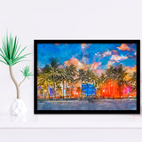 Miami Beach Florida Usa Cityscape On City Art Watercolor Framed Art Prints Wall Art Decor,Framed Picture