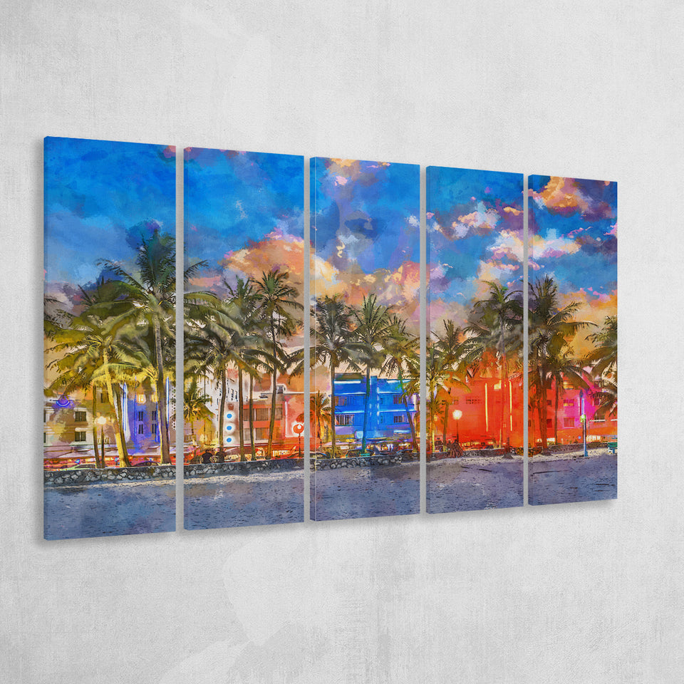 Miami Beach Florida Usa Cityscape On 5 Pieces Extra Large Canvas Prints Wall Art Home Decor