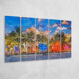 Miami Beach Florida Usa Cityscape On 5 Pieces Extra Large Canvas Prints Wall Art Home Decor