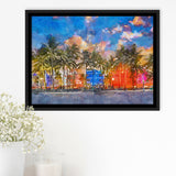 Miami Beach Florida Usa Cityscape On City Art Watercolor Framed Canvas Prints Wall Art Home Decor,Floating Frame