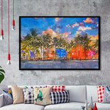 Miami Beach Florida Usa Cityscape On City Art Watercolor Framed Art Prints Wall Art Decor,Framed Picture