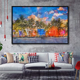 Miami Beach Florida Usa Cityscape On City Art Watercolor Framed Canvas Prints Wall Art Home Decor,Floating Frame