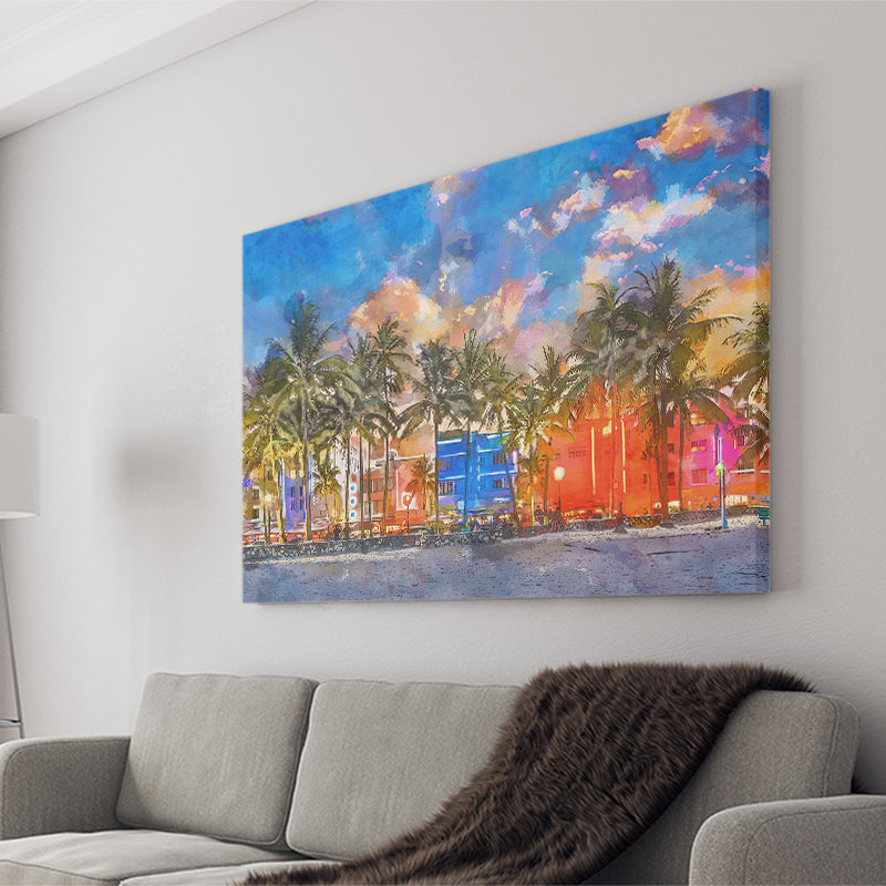 Miami Beach Florida Usa Cityscape On City Art Watercolor Canvas Prints –  UnixCanvas