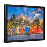 Miami Beach Florida Usa Cityscape On City Art Watercolor Framed Art Prints Wall Art Decor,Framed Picture