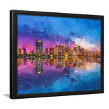 Miami Florida Usa Skyline On Biscayne V1 City Art Watercolor Framed Art Prints Wall Art Decor,Framed Picture