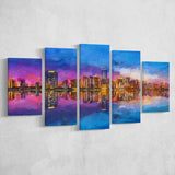Miami Florida Usa Skyline On Biscayne V1 5 Pieces Mixed Canvas Prints Wall Art Home Decor