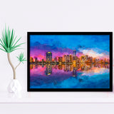Miami Florida Usa Skyline On Biscayne V1 City Art Watercolor Framed Art Prints Wall Art Decor,Framed Picture