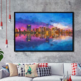 Miami Florida Usa Skyline On Biscayne V1 City Art Watercolor Framed Art Prints Wall Art Decor,Framed Picture
