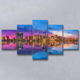 Miami Florida Usa Skyline On Biscayne V1 5 Pieces Mixed Canvas Prints Wall Art Home Decor