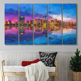 Miami Florida Usa Skyline On Biscayne V1 5 Pieces Extra Large Canvas Prints Wall Art Home Decor