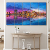 Miami Florida Usa Skyline On Biscayne V1 5 Pieces Extra Large Canvas Prints Wall Art Home Decor