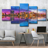 Miami Florida Usa Skyline On Biscayne V1 5 Pieces Mixed Canvas Prints Wall Art Home Decor