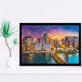 Miami Florida Usa Skyline On Biscayne City Art Watercolor Framed Art Prints Wall Art Decor,Framed Picture