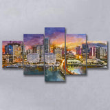 Miami Florida Usa Skyline On Biscayne 5 Pieces Mixed Canvas Prints Wall Art Home Decor