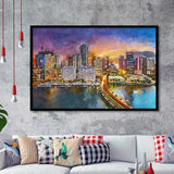Miami Florida Usa Skyline On Biscayne City Art Watercolor Framed Art Prints Wall Art Decor,Framed Picture