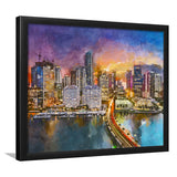 Miami Florida Usa Skyline On Biscayne City Art Watercolor Framed Art Prints Wall Art Decor,Framed Picture