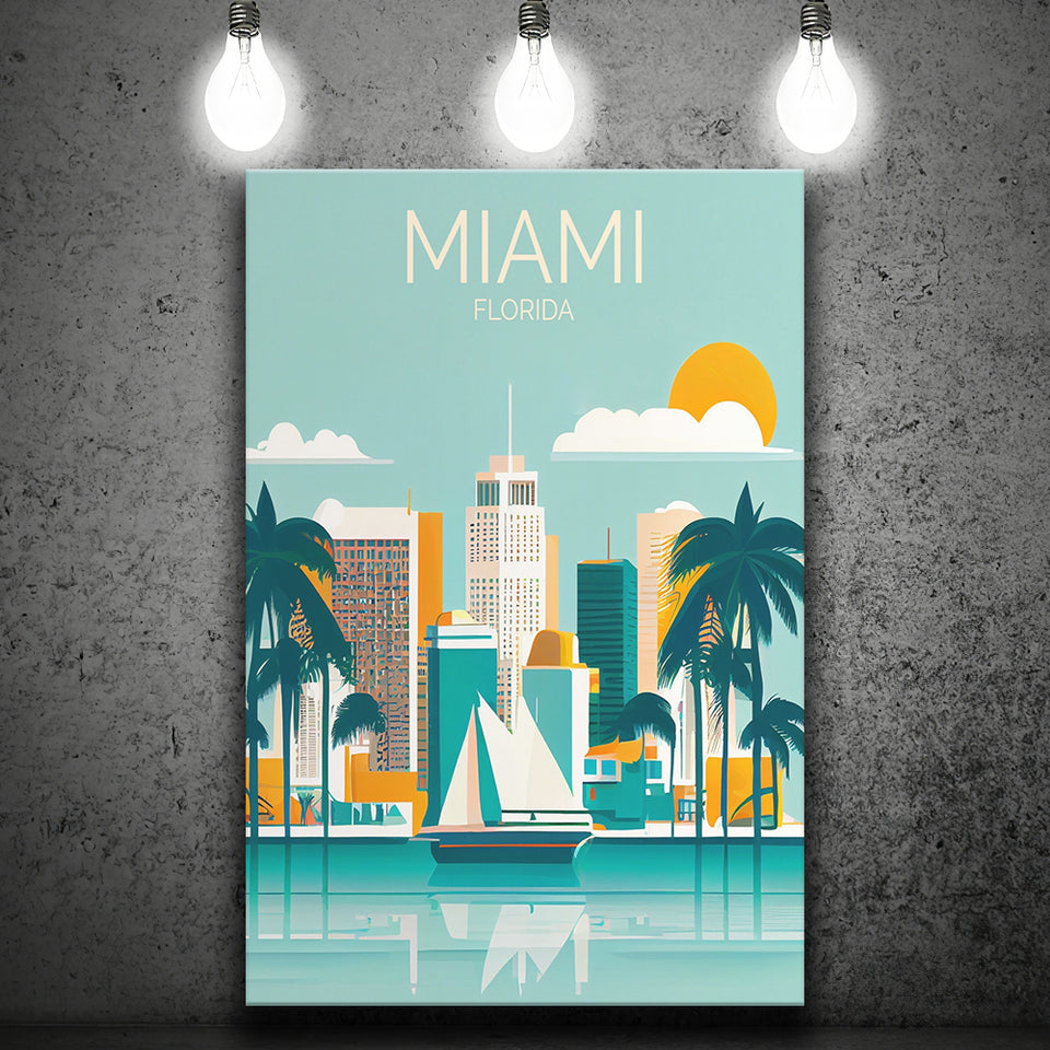 Miami Florida Retro Art Print ,City Art Print, Large Canvas, Canvas Print Wall Art Home Decor