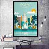 Miami Florida Retro Art Print, City Art Print, Framed Art Print Wall Art Home Decor, Framed Picture