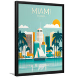 Miami Florida Retro Art Print, City Art Print, Framed Art Print Wall Art Home Decor, Framed Picture