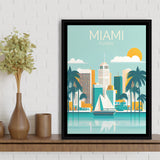 Miami Florida Retro Art Print, Large Canvas, Framed Canvas Print Wall Art Home Decor, Floating Frame